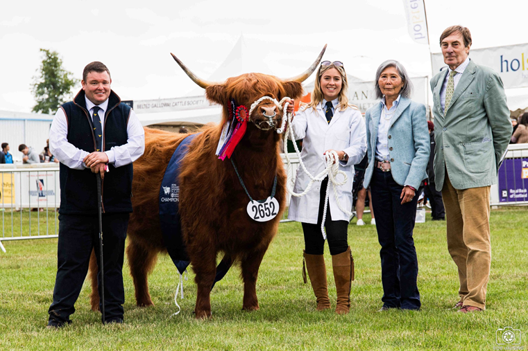 L-R Farm Manager Stuart Campbell, Emily Armstrong, Queenie Strickland and her husband John Strickland. Credit: Rob Haining