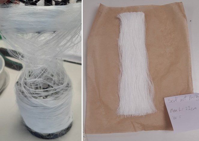 samples of white material fibres made from milk protein