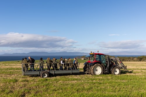 People on a tractor trailer